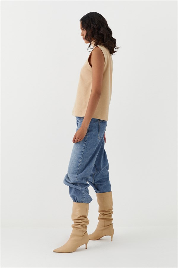 Triko Görünümlü Örme Bluz Krem