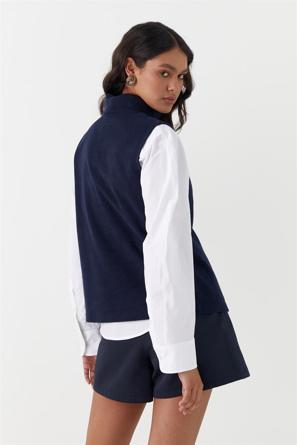 Triko Görünümlü Örme Bluz Lacivert