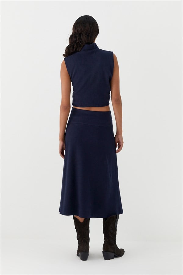 Triko Görünümlü Örme Etek Lacivert