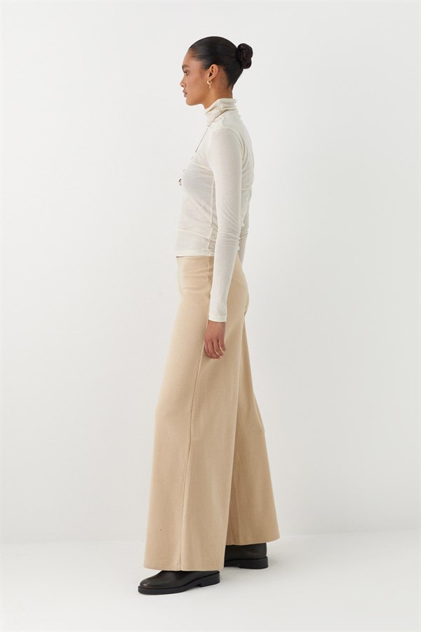 Triko Görünümlü Örme Pantolon Krem