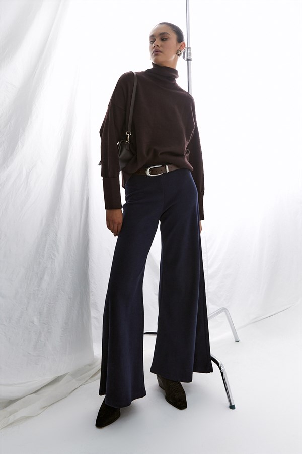 Triko Görünümlü Örme Pantolon Lacivert