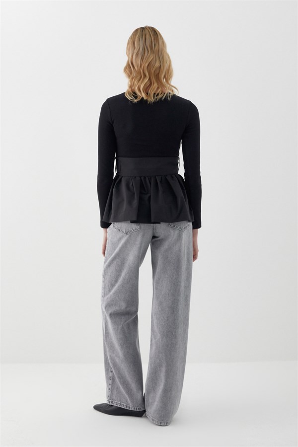 Uzun Kollu Kaşkorse Bluz Siyah