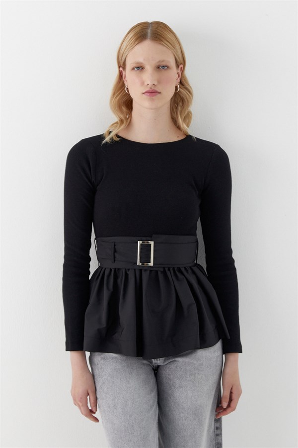 Uzun Kollu Kaşkorse Bluz Siyah
