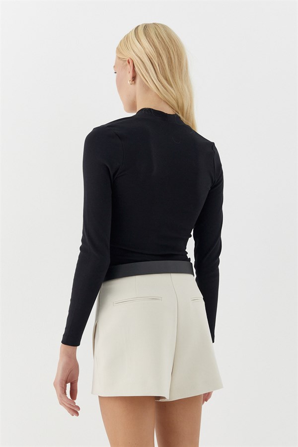 V Yaka Uzun Kollu Body Siyah