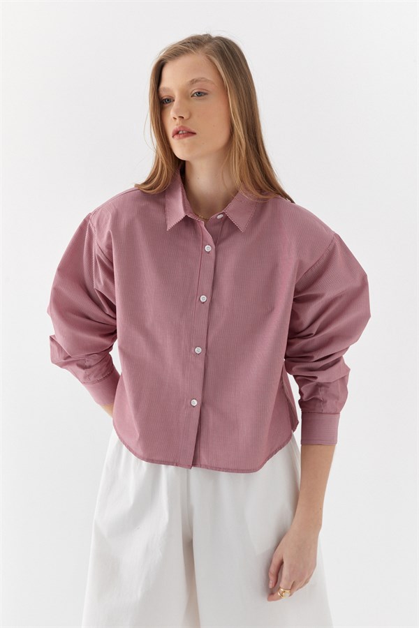 Vatkalı Çizgili Gömlek Kırmızı