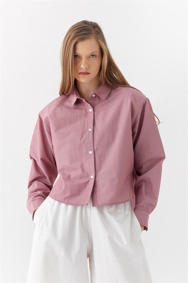 Vatkalı Çizgili Gömlek Kırmızı