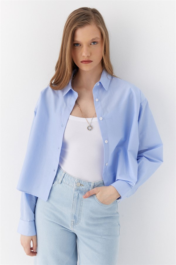 Vatkalı Çizgili Gömlek Mavi