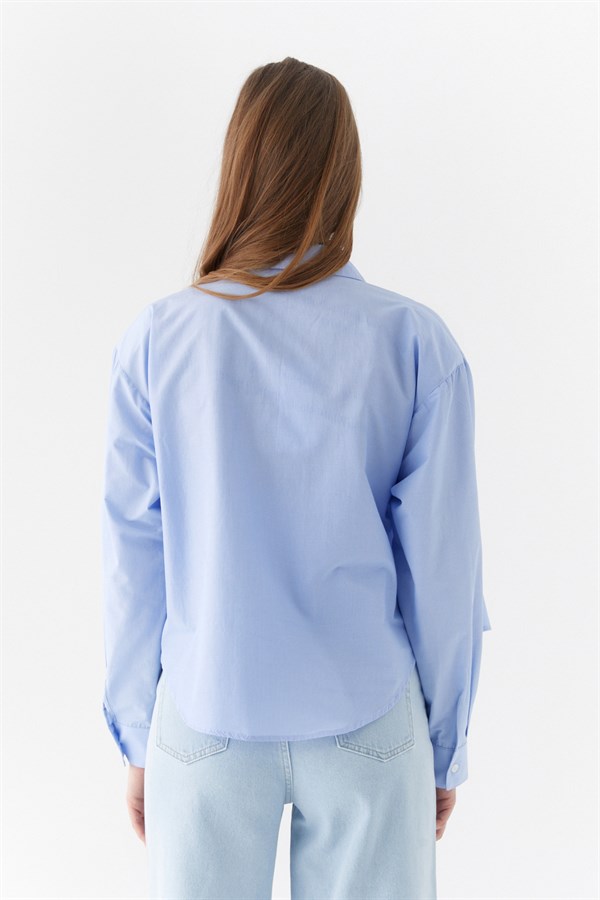 Vatkalı Çizgili Gömlek Mavi