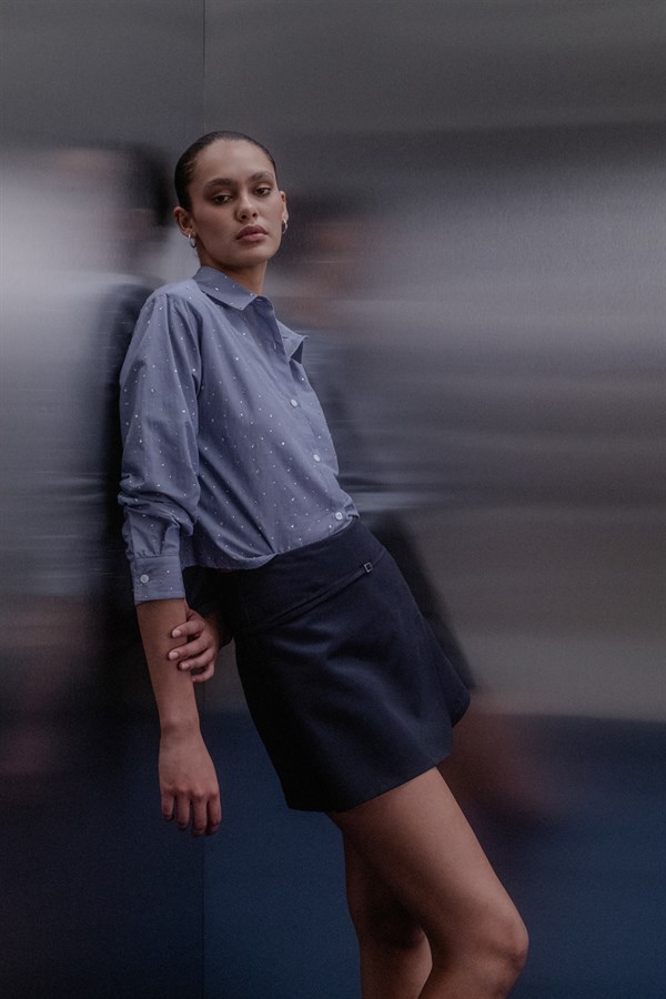 Vatkalı Taşlı Gömlek Mavi