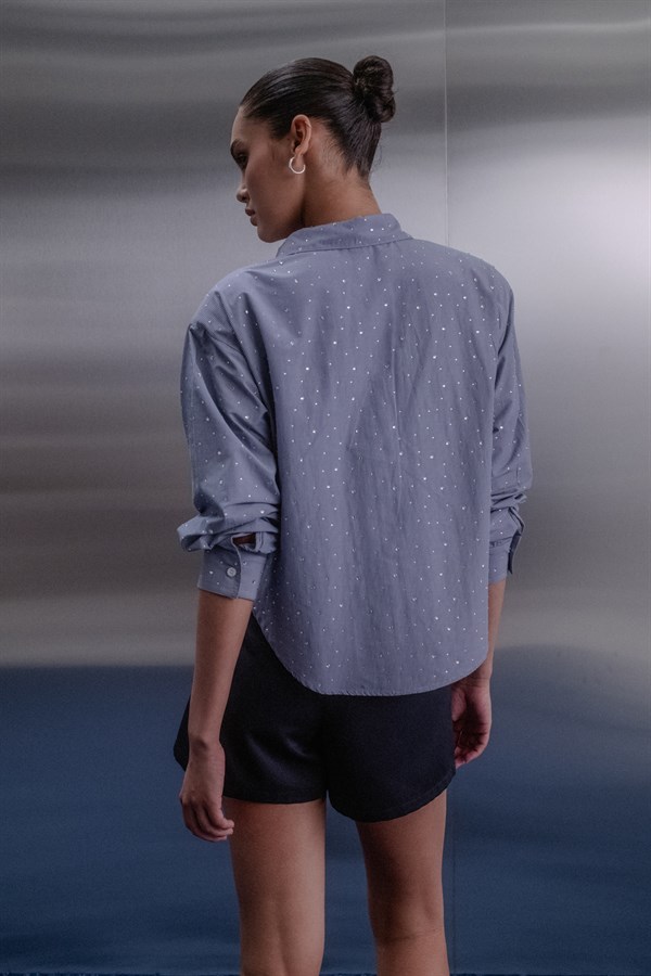 Vatkalı Taşlı Gömlek Mavi