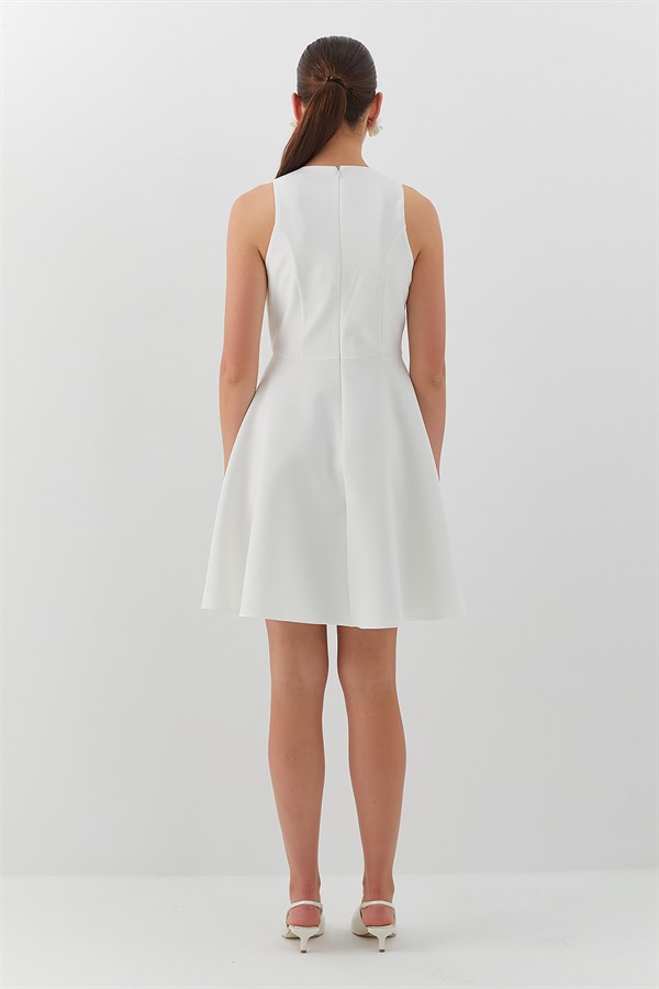 Volanlı Midi Elbise Beyaz