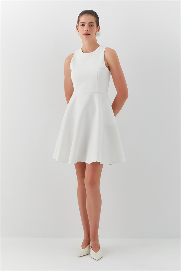 Volanlı Midi Elbise Beyaz