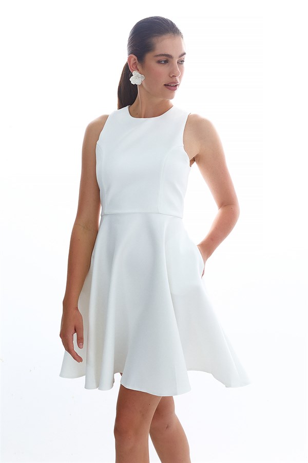 Volanlı Midi Elbise Beyaz