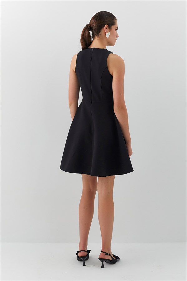 Volanlı Midi Elbise Siyah