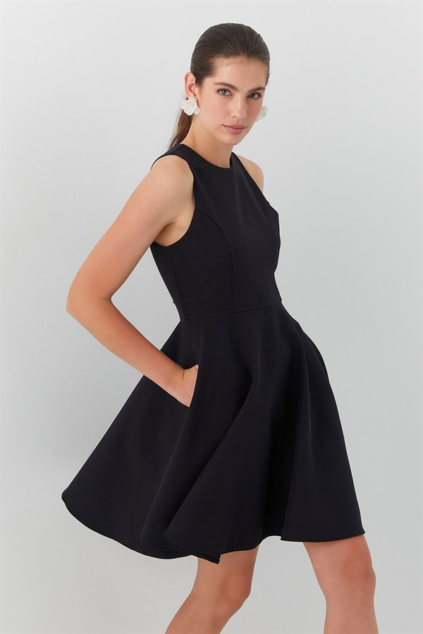 Volanlı Midi Elbise Siyah