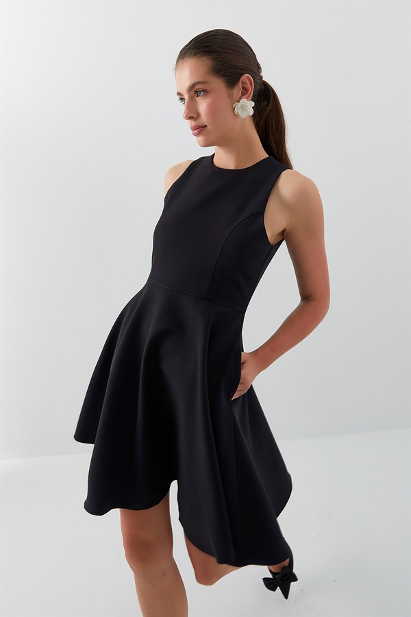 Volanlı Midi Elbise Siyah
