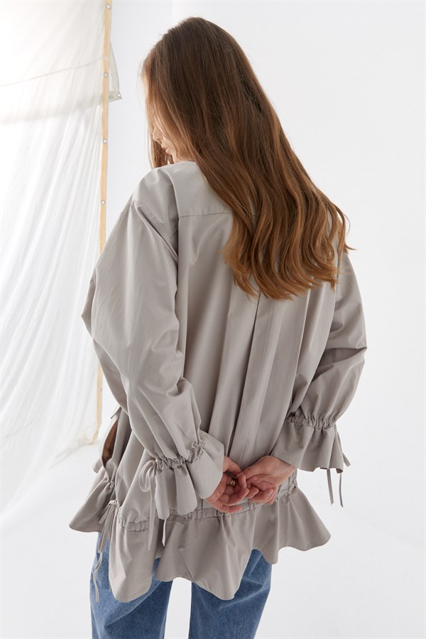 Volanlı Oversize Trençkot Taş