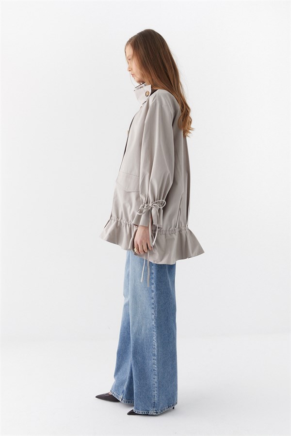 Volanlı Oversize Trençkot Taş