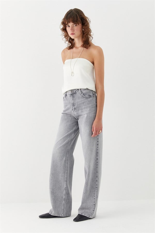 Wide Leg Denim Pantolon Gri