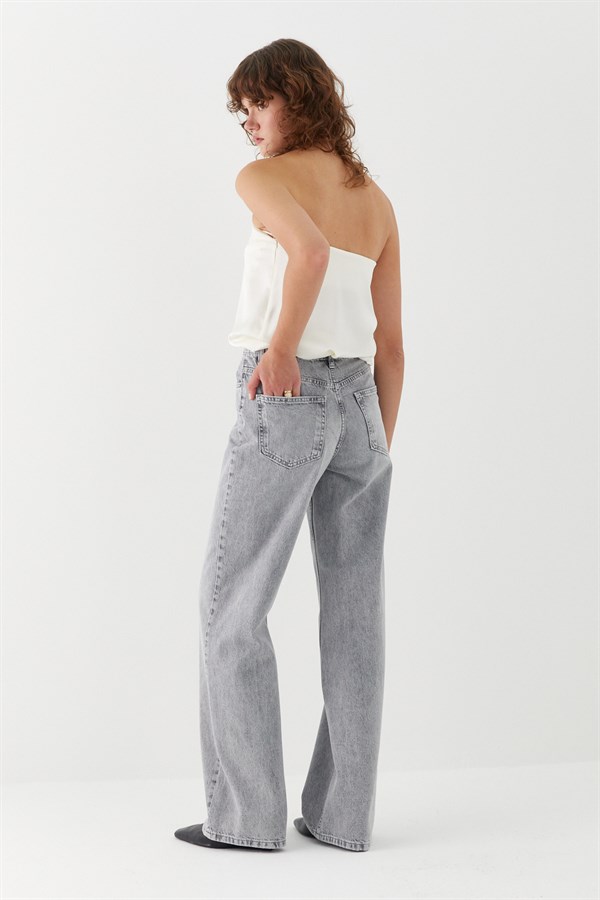Wide Leg Denim Pantolon Gri