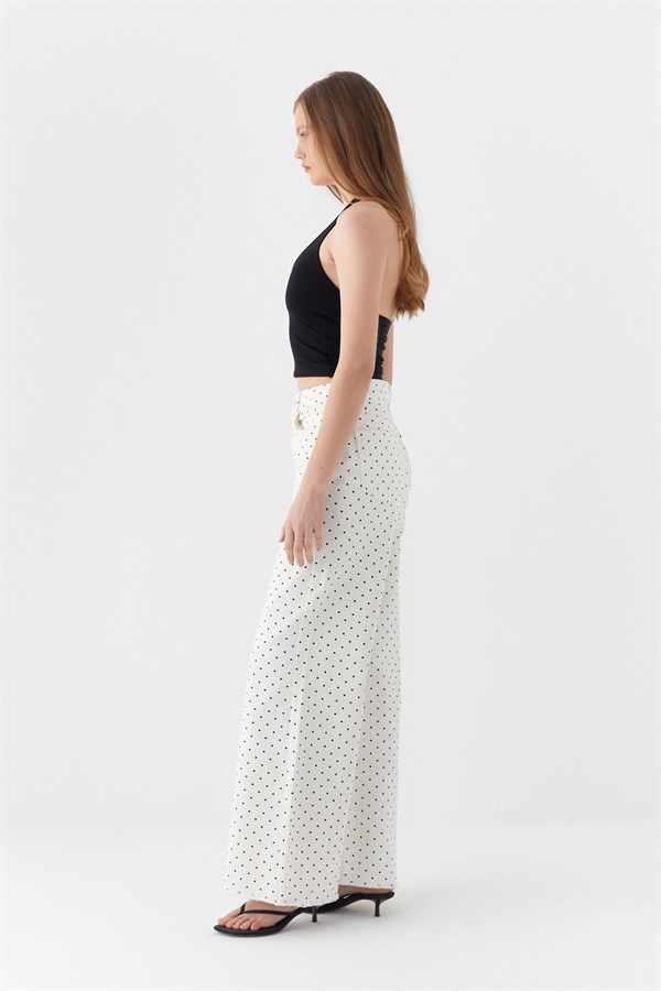 Wide Leg Puantiyeli Pantolon Beyaz