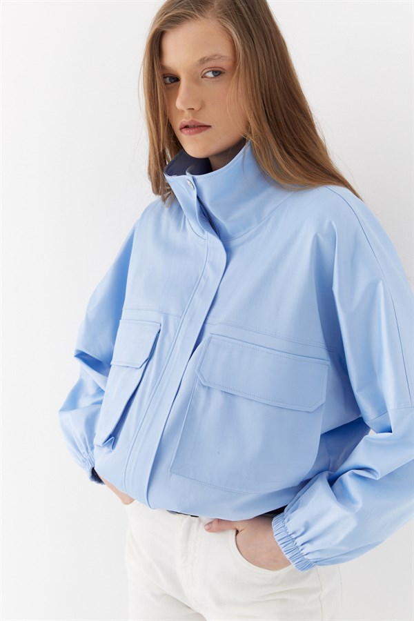 Yandan Cepli Bomber Ceket Mavi