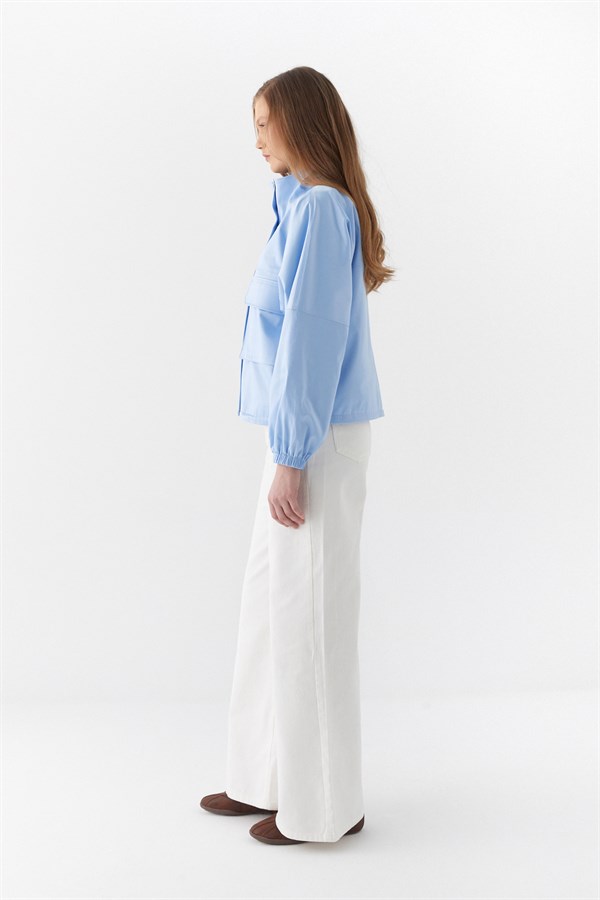 Yandan Cepli Bomber Ceket Mavi