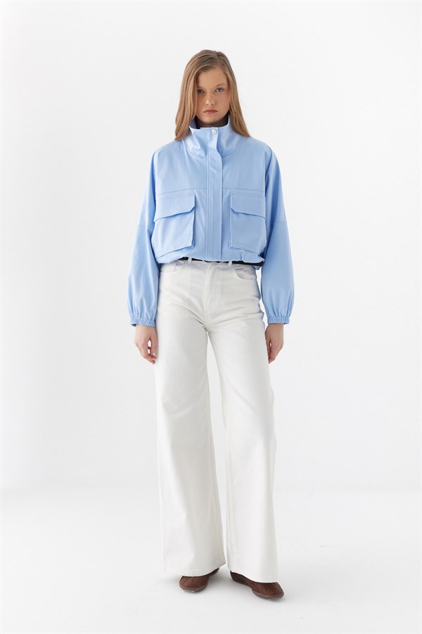 Yandan Cepli Bomber Ceket Mavi