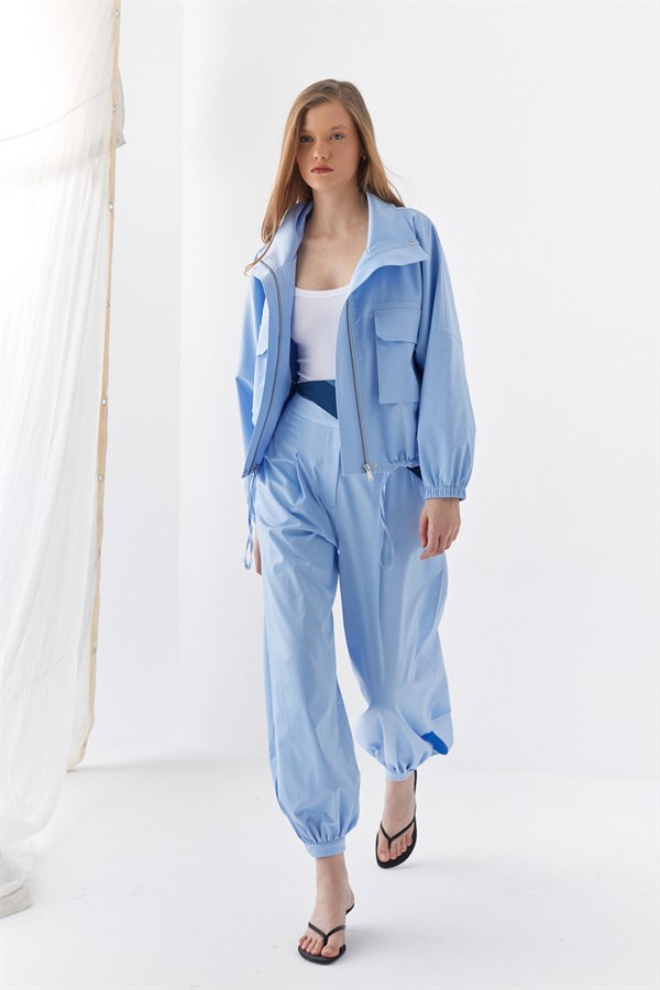 Yandan Cepli Bomber Ceket Mavi