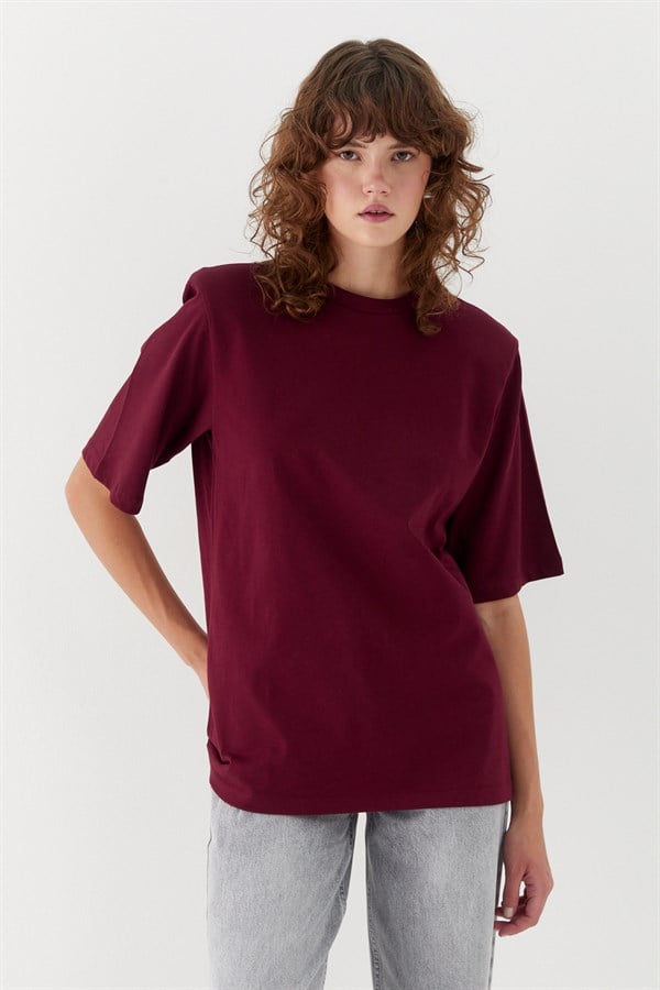 Yarım Kol Vatkalı T-shirt Bordo