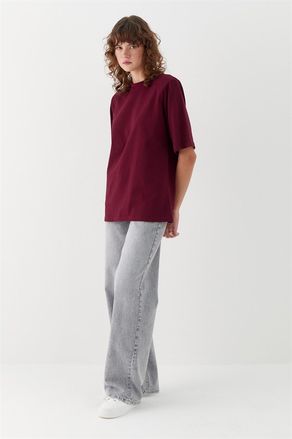 Yarım Kol Vatkalı T-shirt Bordo