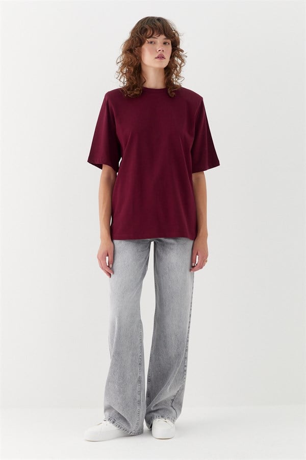 Yarım Kol Vatkalı T-shirt Bordo