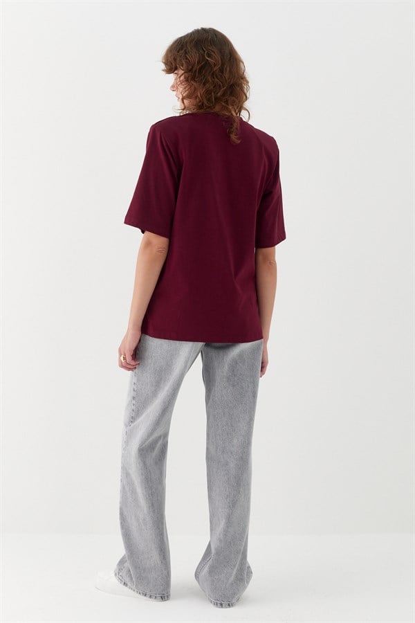 Yarım Kol Vatkalı T-shirt Bordo