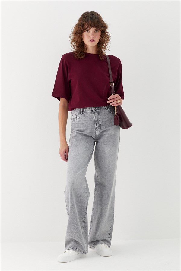 Yarım Kol Vatkalı T-shirt Bordo