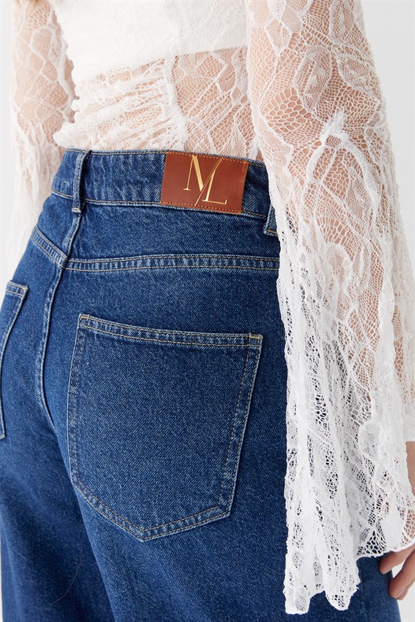 Yüksek Bel Bermuda Şort Koyu Mavi