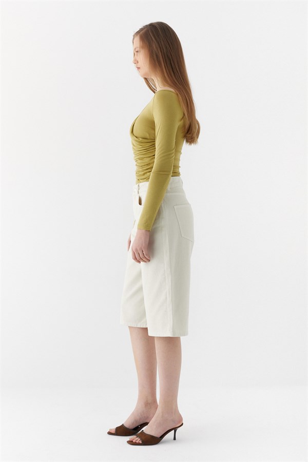 Yüksek Bel Bermuda Şort Taş