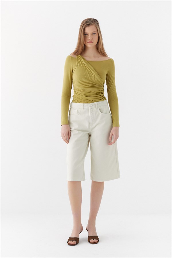 Yüksek Bel Bermuda Şort Taş