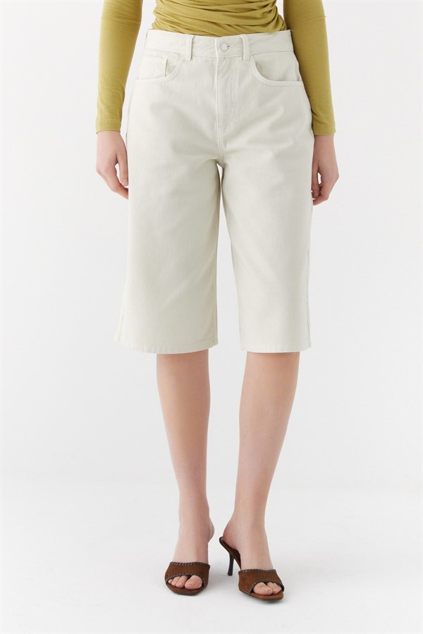 Yüksek Bel Bermuda Şort Taş