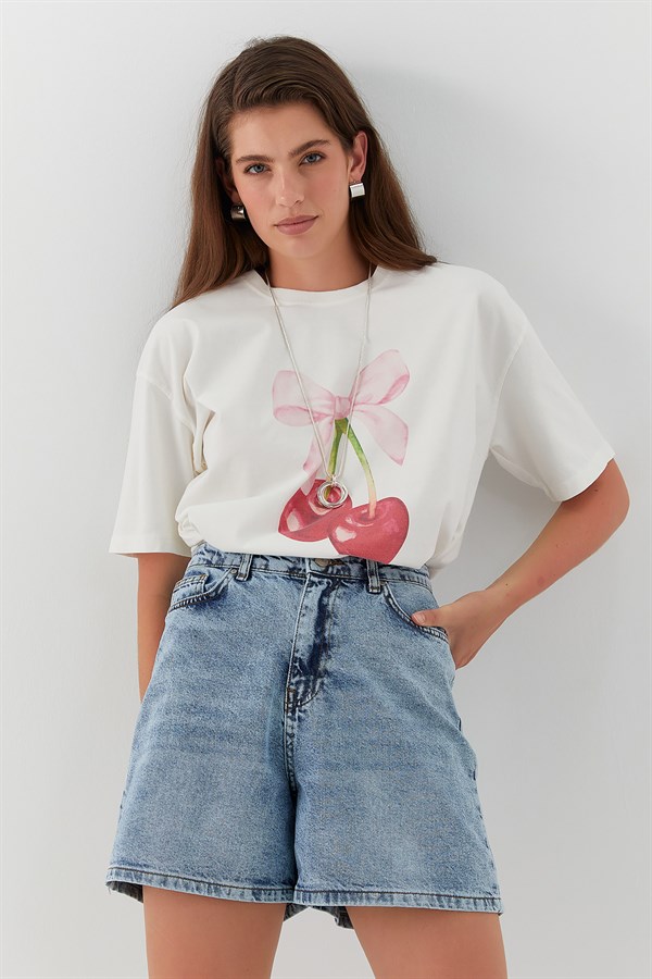 Yüksek Bel Denim Şort Mavi