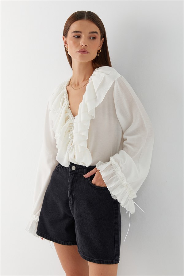 Yüksek Bel Denim Şort Siyah