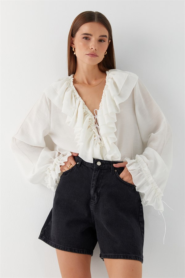 Yüksek Bel Denim Şort Siyah