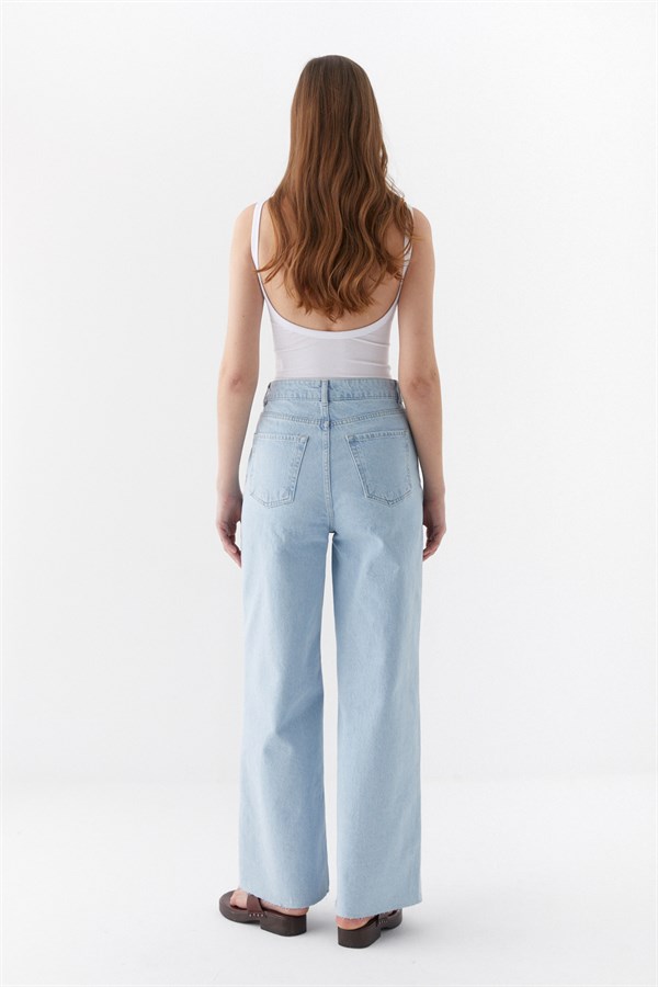 Yüksek Bel Geniş Paça Jean Pantalon Açık Mavi