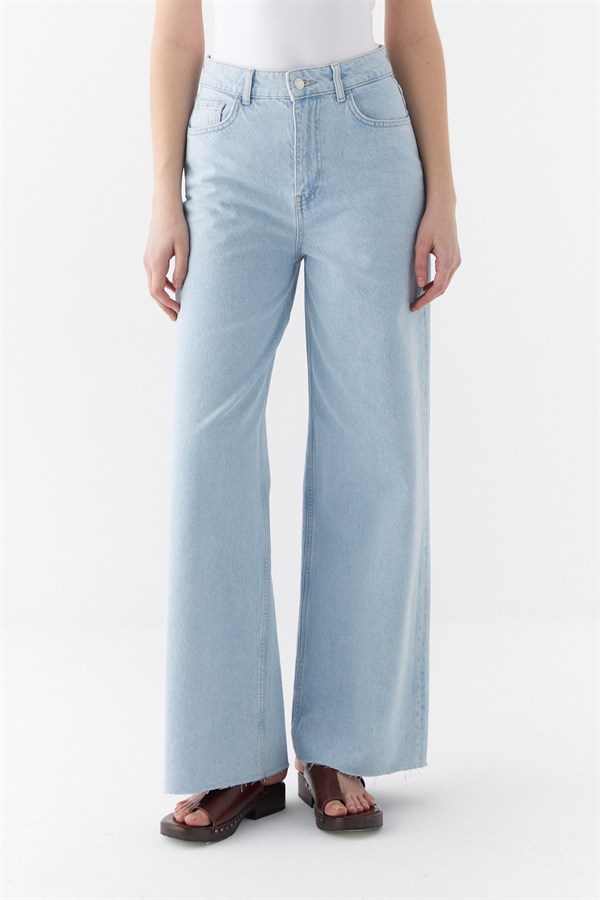 Yüksek Bel Geniş Paça Jean Pantalon Açık Mavi