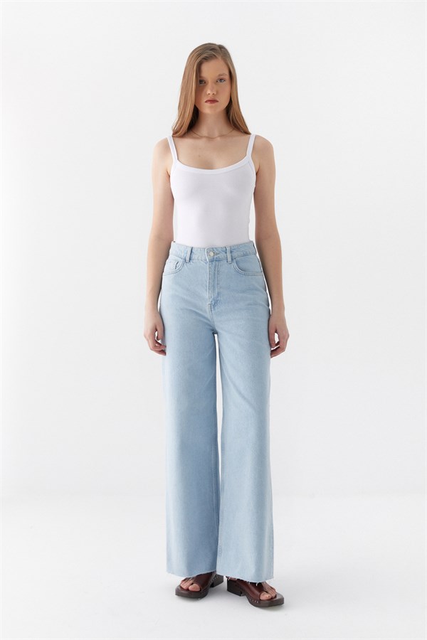 Yüksek Bel Geniş Paça Jean Pantalon Açık Mavi