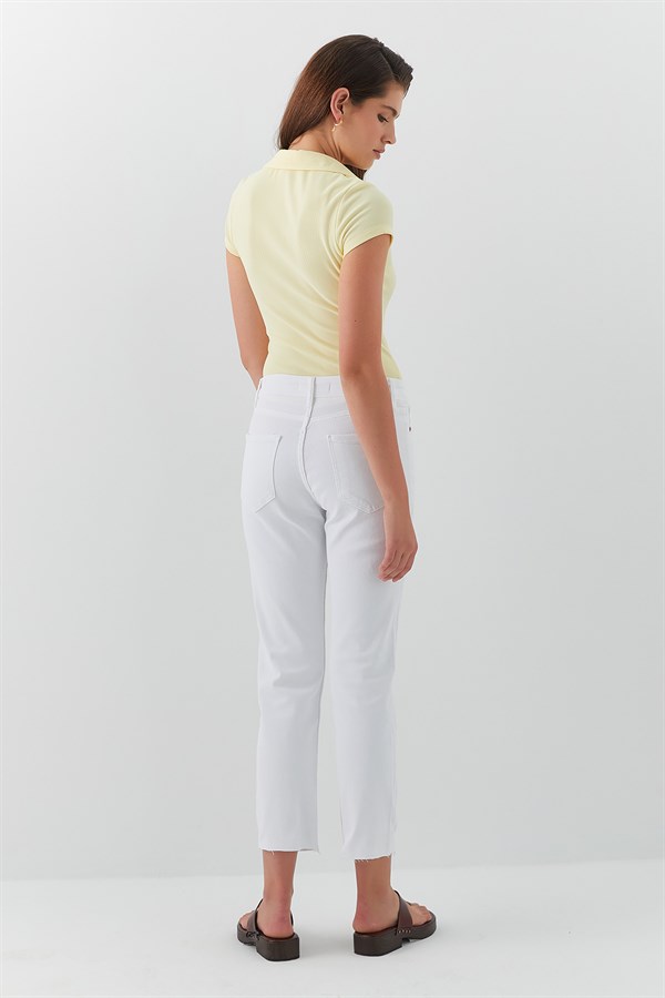 Yüksek Bel Slim Fit Jean Pantolon Beyaz