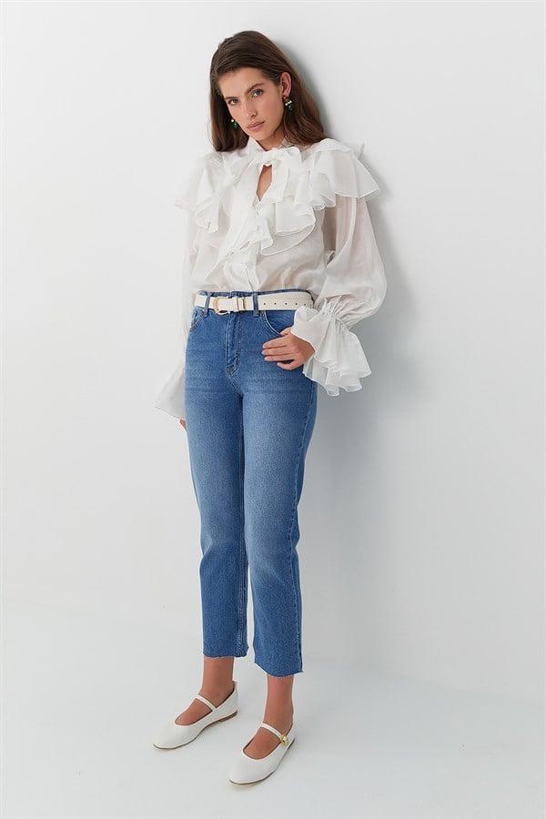 Yüksek Bel Slim Fit Jean Pantolon Mavi