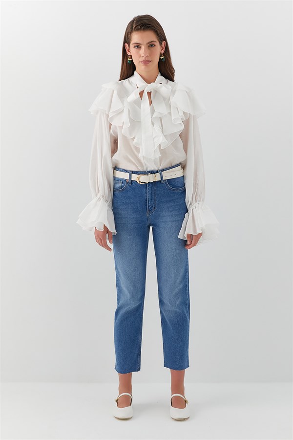 Yüksek Bel Slim Fit Jean Pantolon Mavi