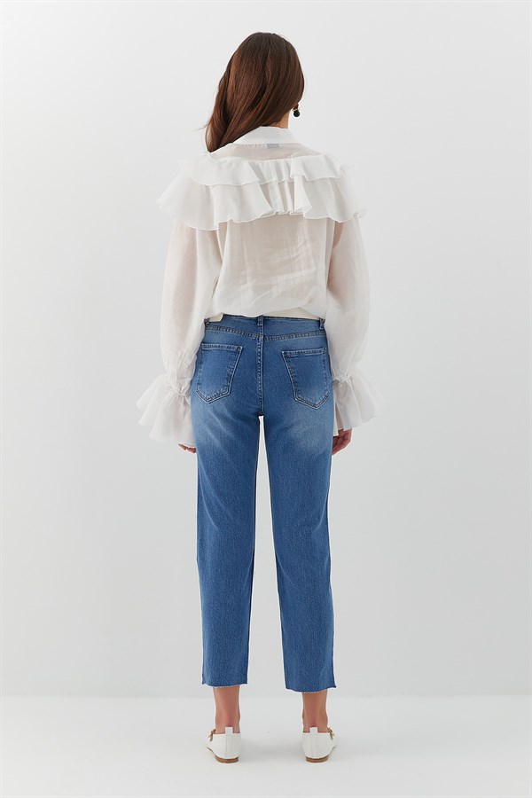 Yüksek Bel Slim Fit Jean Pantolon Mavi