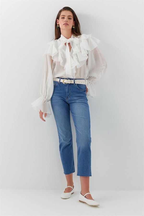 Yüksek Bel Slim Fit Jean Pantolon Mavi