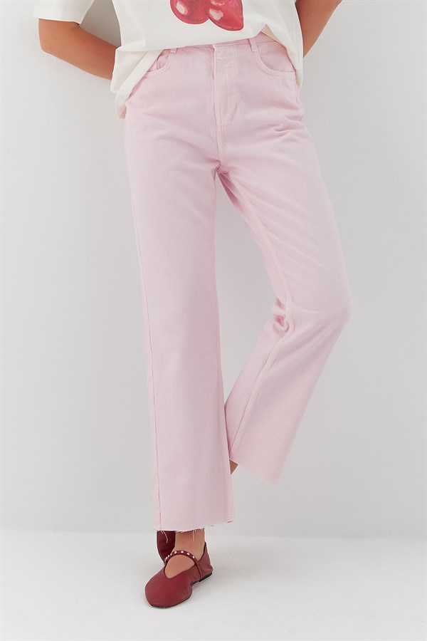 Yüksel Bel Straight Leg Jean Pantolon Pembe